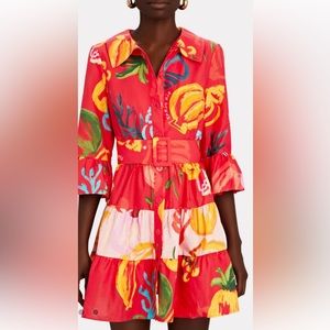 Farm Rio Mixed Fruits Ocean Belted Mini Dress- size medium